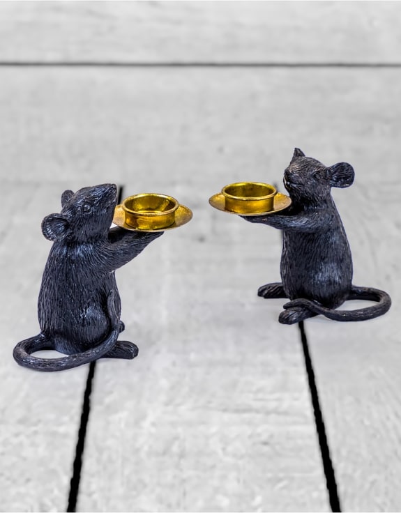 Mouse Candle Holder Pair – Black
