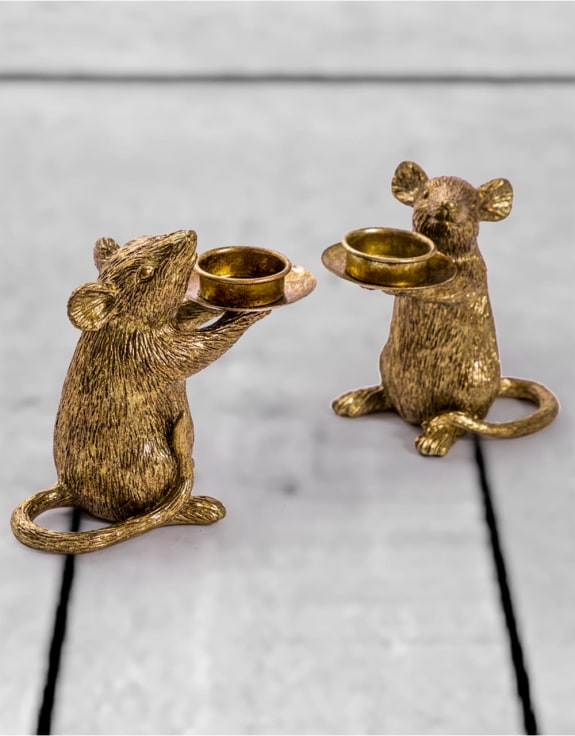Mouse Candle Holder Pair – Gold