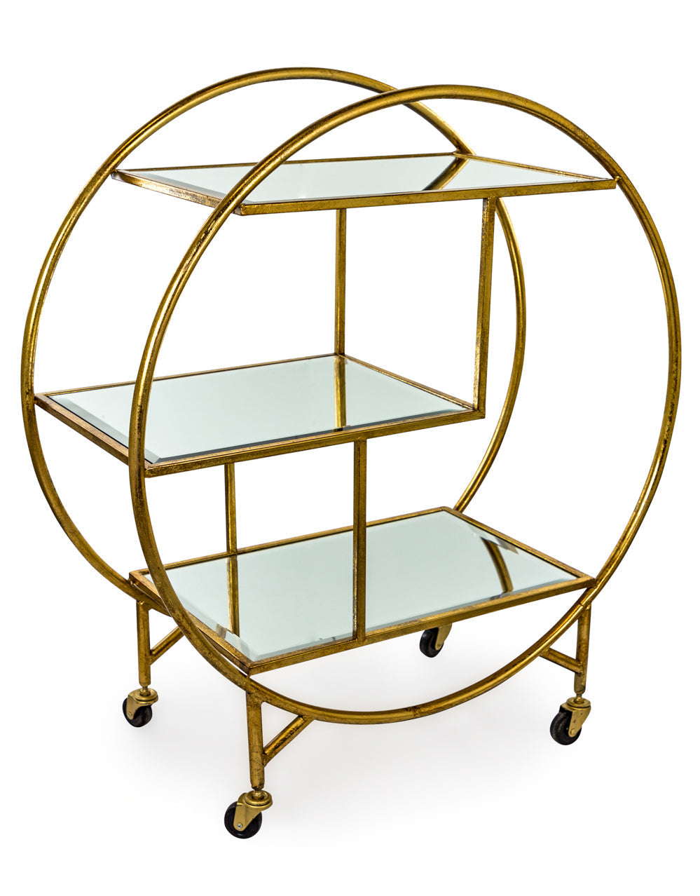 Round Mirrored Bar Trolley – Antiqued Gold