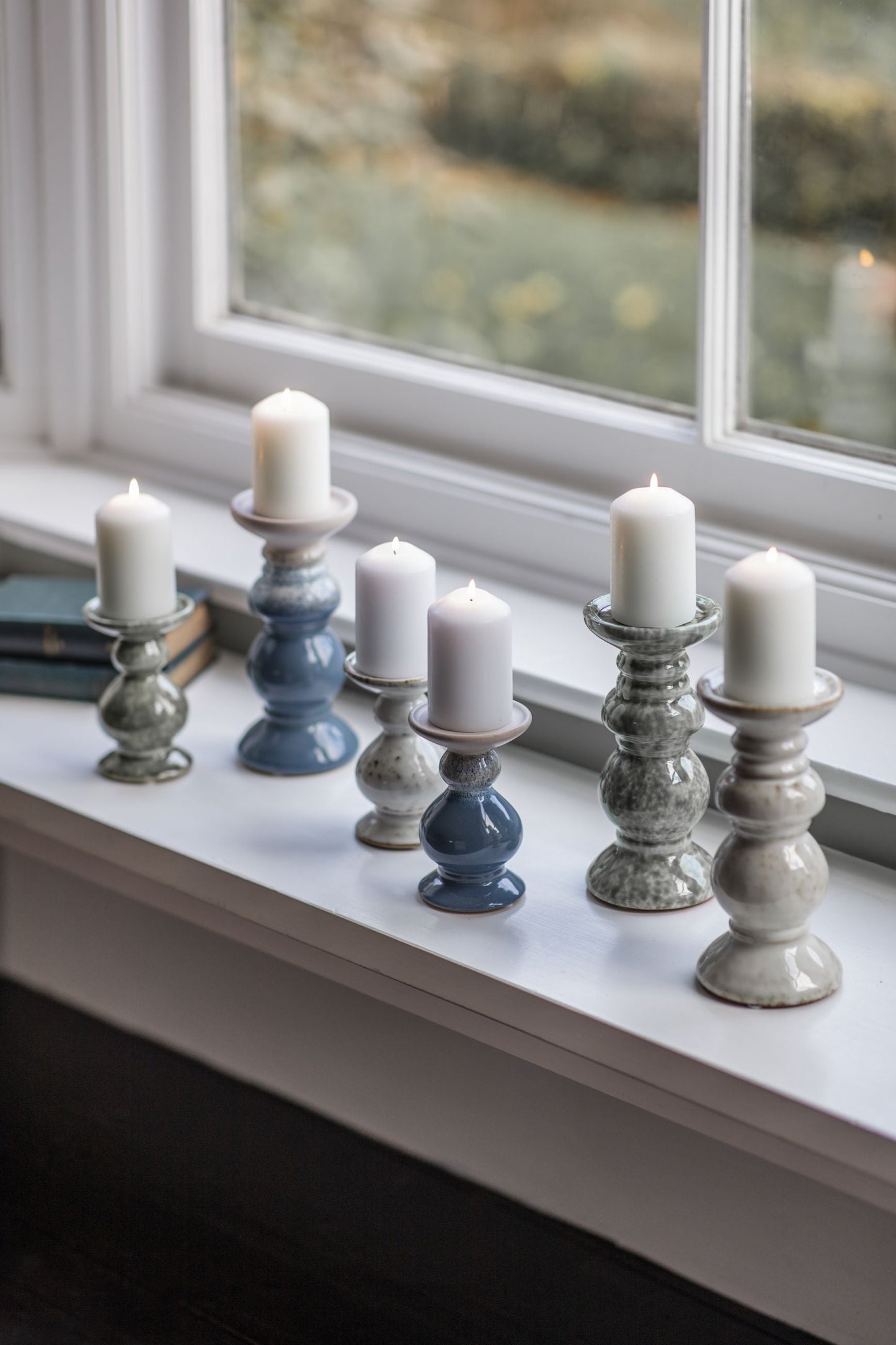 Laneham Stoneware Candle Holder – Green, Small