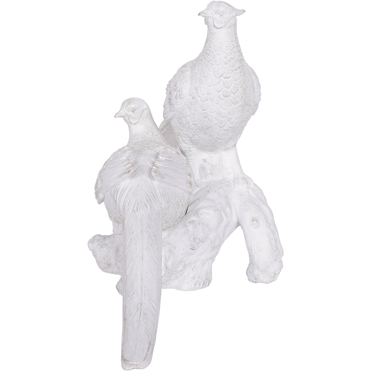 Distressed Pheasant Sculpture Pair – Antique White & Gold