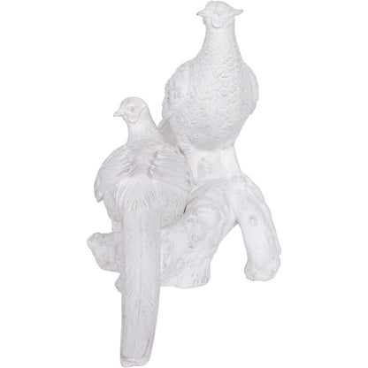 Distressed Pheasant Sculpture Pair – Antique White & Gold