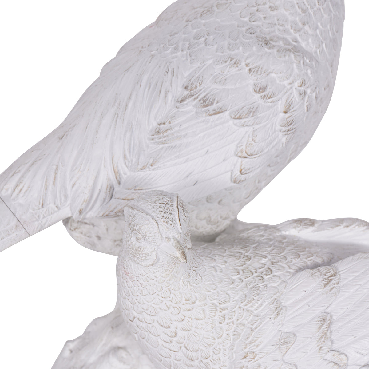 Distressed Pheasant Sculpture Pair – Antique White & Gold