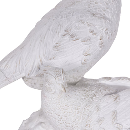 Distressed Pheasant Sculpture Pair – Antique White & Gold