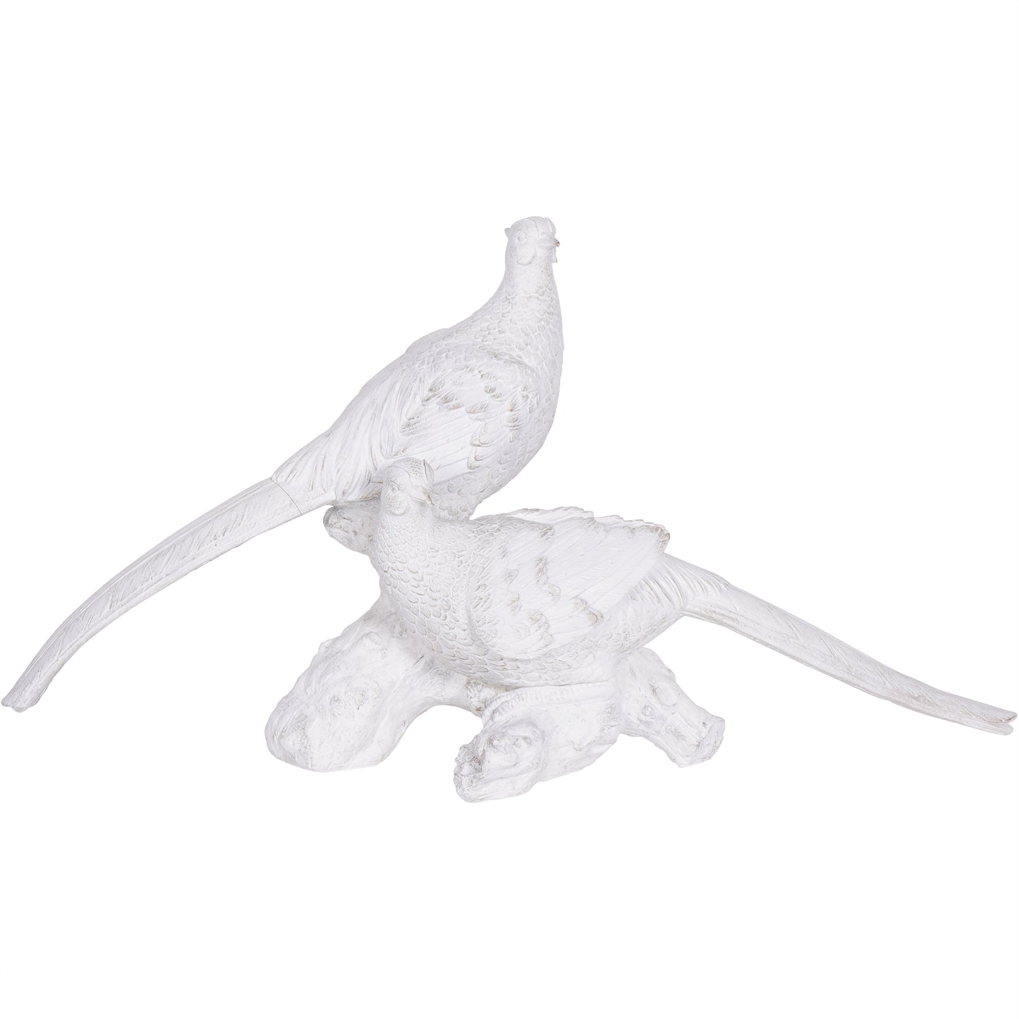 Distressed Pheasant Sculpture Pair – Antique White & Gold