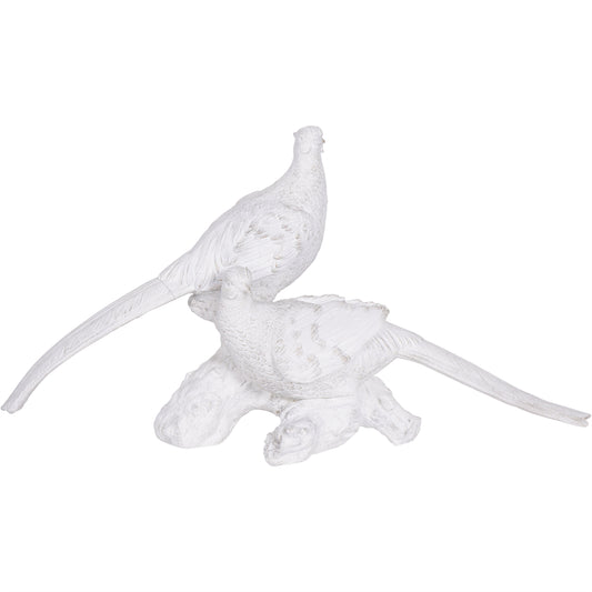 Distressed Pheasant Sculpture Pair – Antique White & Gold
