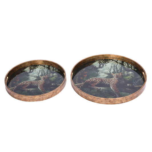 Lounging Leopard Decorative Tray Set – 2 Piece