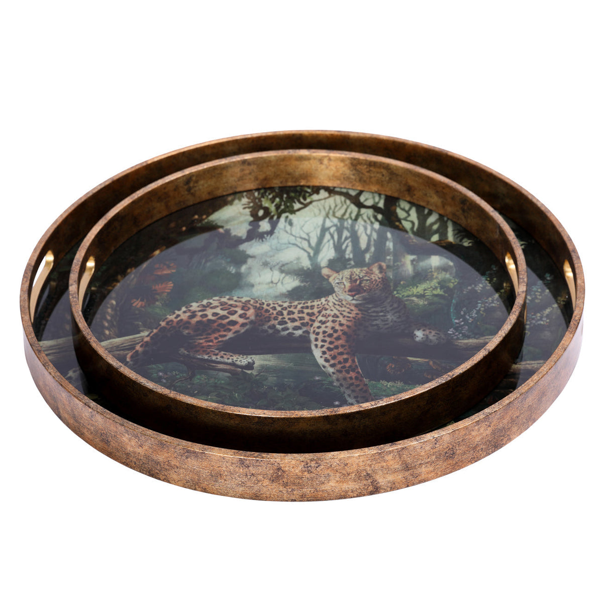 Lounging Leopard Decorative Tray Set – 2 Piece