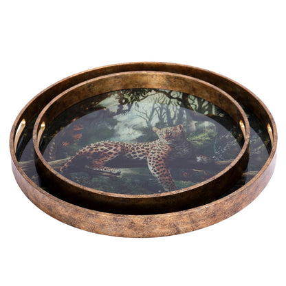 Lounging Leopard Decorative Tray Set – 2 Piece
