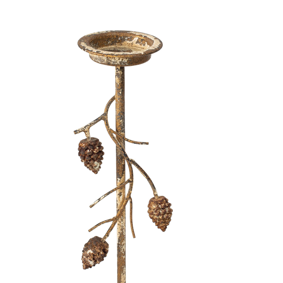 Aura Pinecone Branch Candle Holder – Rustic Gold, Small