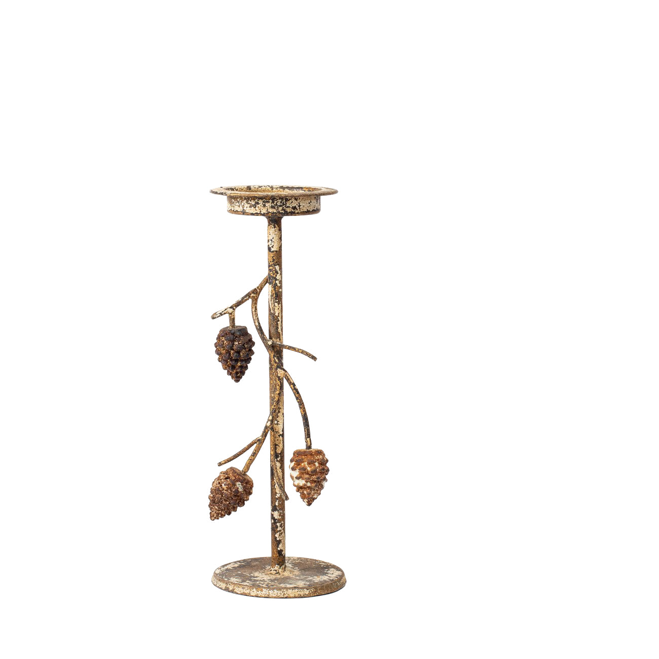 Aura Pinecone Branch Candle Holder – Rustic Gold, Small