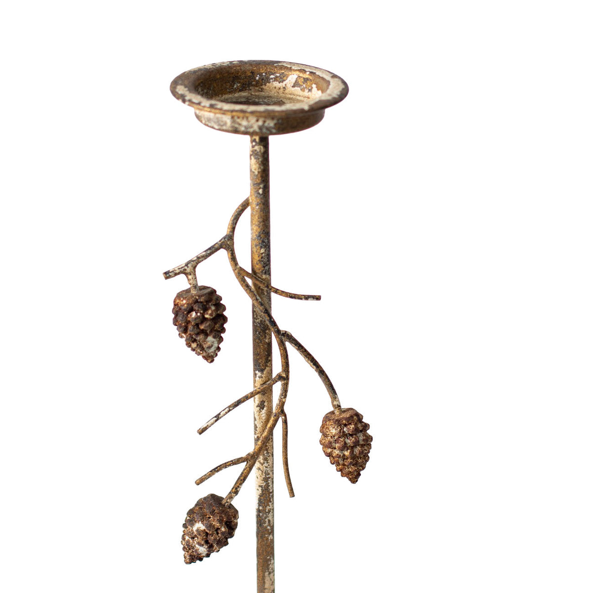 Aura Pinecone Branch Candle Holder – Rustic Gold, Large
