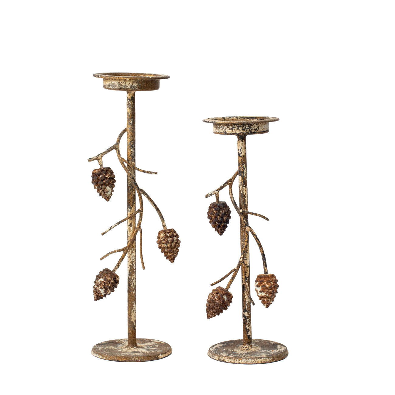 Aura Pinecone Branch Candle Holder – Rustic Gold, Large