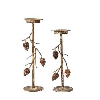 Aura Pinecone Branch Candle Holder – Rustic Gold, Large