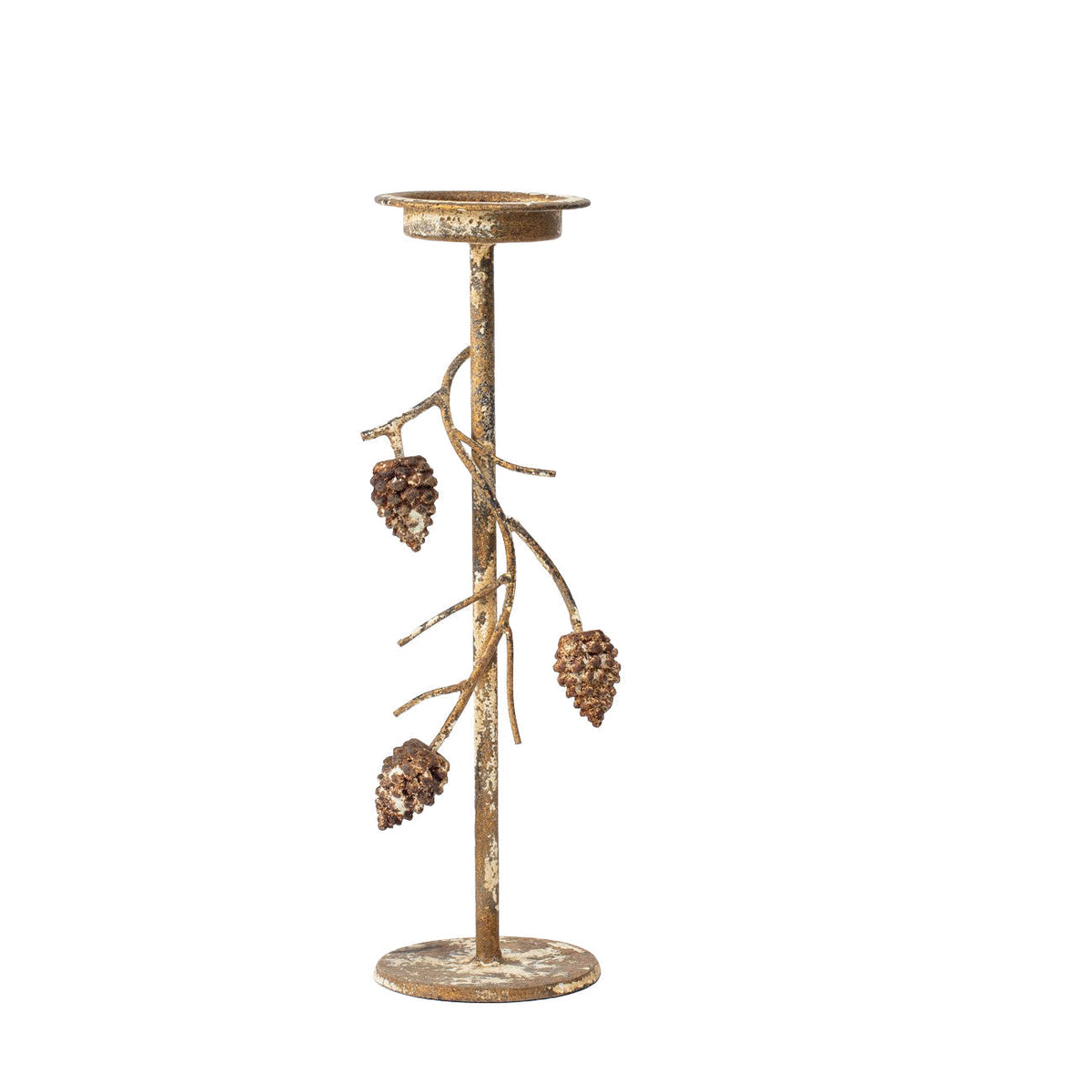 Aura Pinecone Branch Candle Holder – Rustic Gold, Large