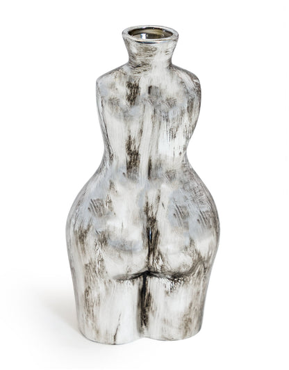 Sculpted Female Body Ceramic Vase – Antique Silver, Large