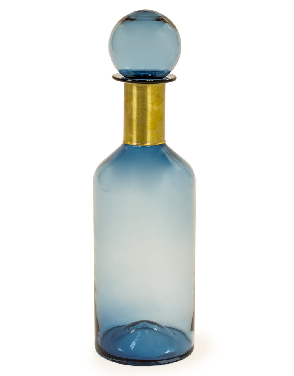Tall Apothecary Glass Bottle – Blue with Brass Neck