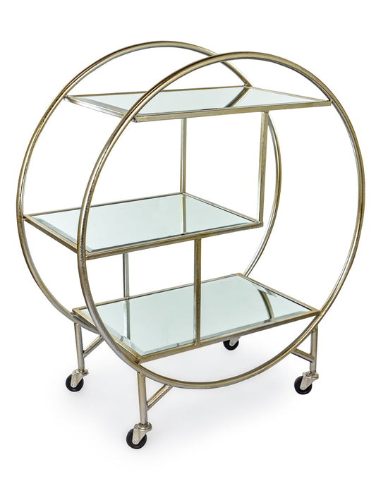 Round Mirrored Bar Trolley – Antiqued Silver