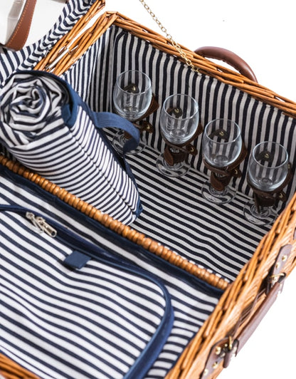 Pinstripe Picnic Hamper for Four – Leather Handle Set