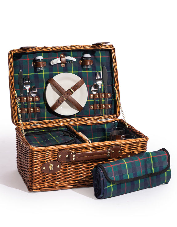 Tartan Picnic Hamper for Two – Leather Handle Set