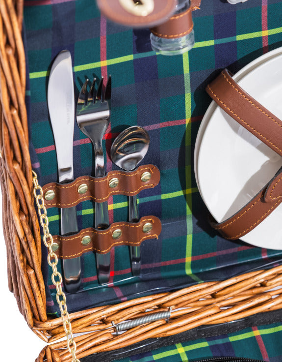 Tartan Picnic Hamper for Two – Leather Handle Set