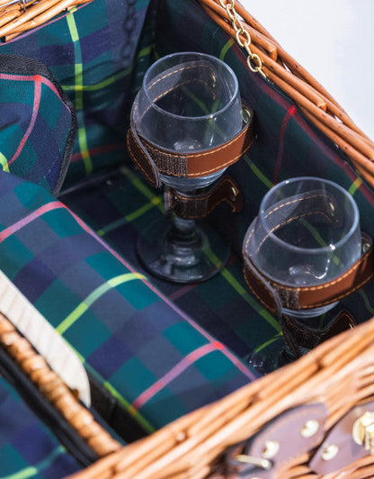 Tartan Picnic Hamper for Two – Leather Handle Set