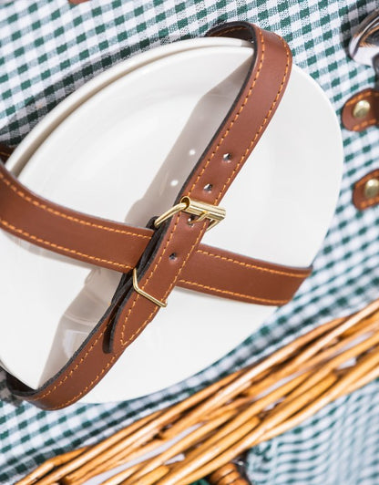 Gingham Picnic Hamper for Two – Leather Handle Set