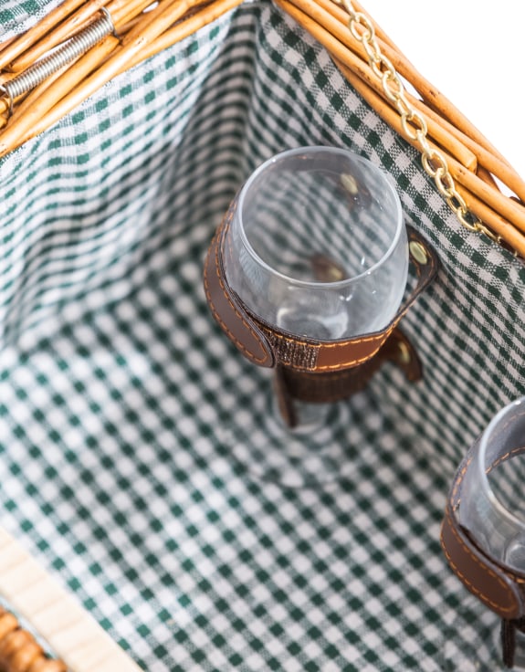 Gingham Picnic Hamper for Two – Leather Handle Set