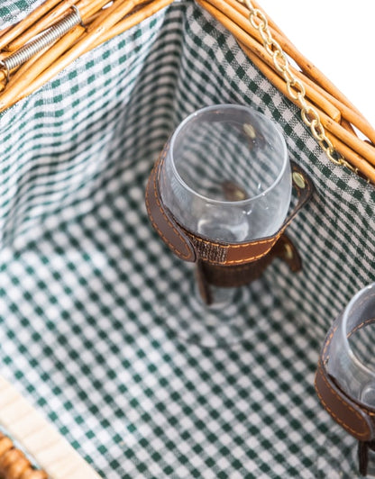 Gingham Picnic Hamper for Two – Leather Handle Set