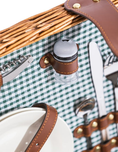 Gingham Picnic Hamper for Two – Leather Handle Set