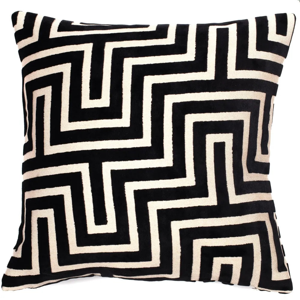 Maze Velvet Cushion – Black & Cream