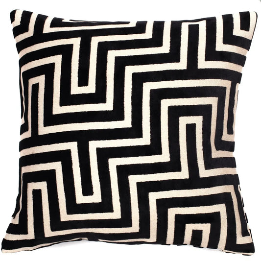 Maze Velvet Cushion – Black & Cream