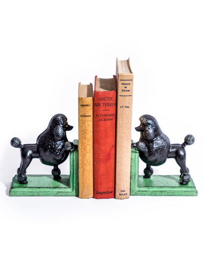 Antiqued Cast Iron Poodle Bookends – Black Pair
