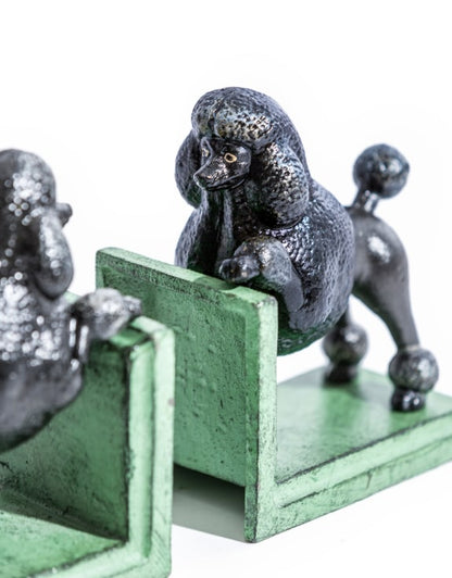 Antiqued Cast Iron Poodle Bookends – Black Pair
