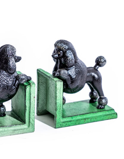 Antiqued Cast Iron Poodle Bookends – Black Pair