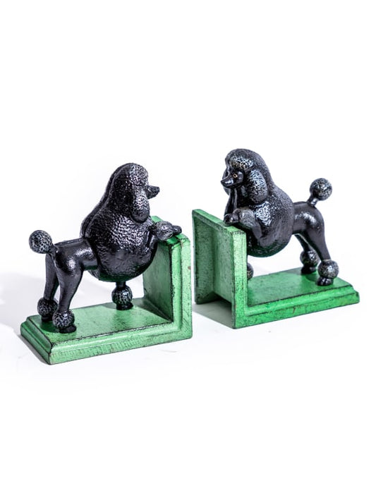 Antiqued Cast Iron Poodle Bookends – Black Pair