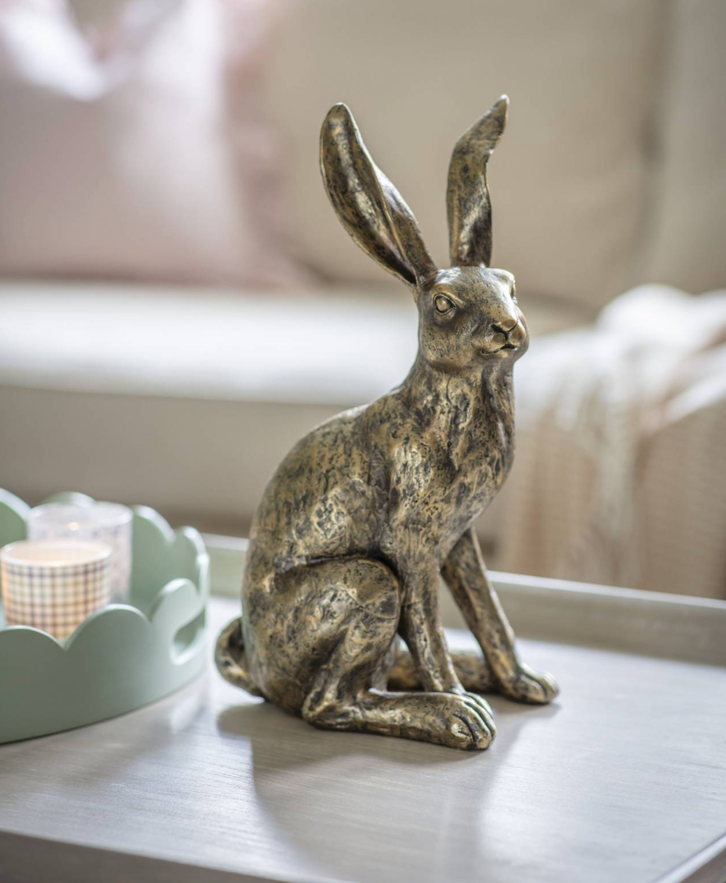 Antiqued Sitting Hare Sculpture – Large
