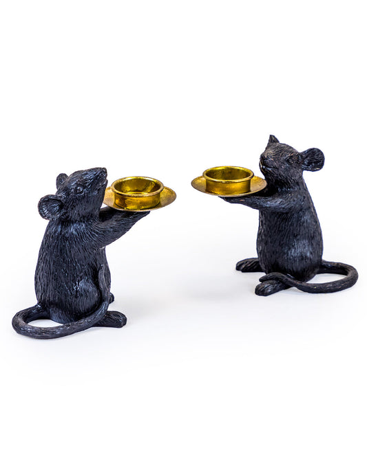 Mouse Candle Holder Pair – Black